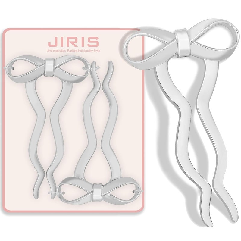 JIRIS 2PCS 5.5Inch Bow French Hair Pins Large U-Shaped Pins for Women and Girls Fashion Metal Hair Pin French Twist Hair Pins for Buns, Updos,Stylish and Functional(set5-silver) - Image 1